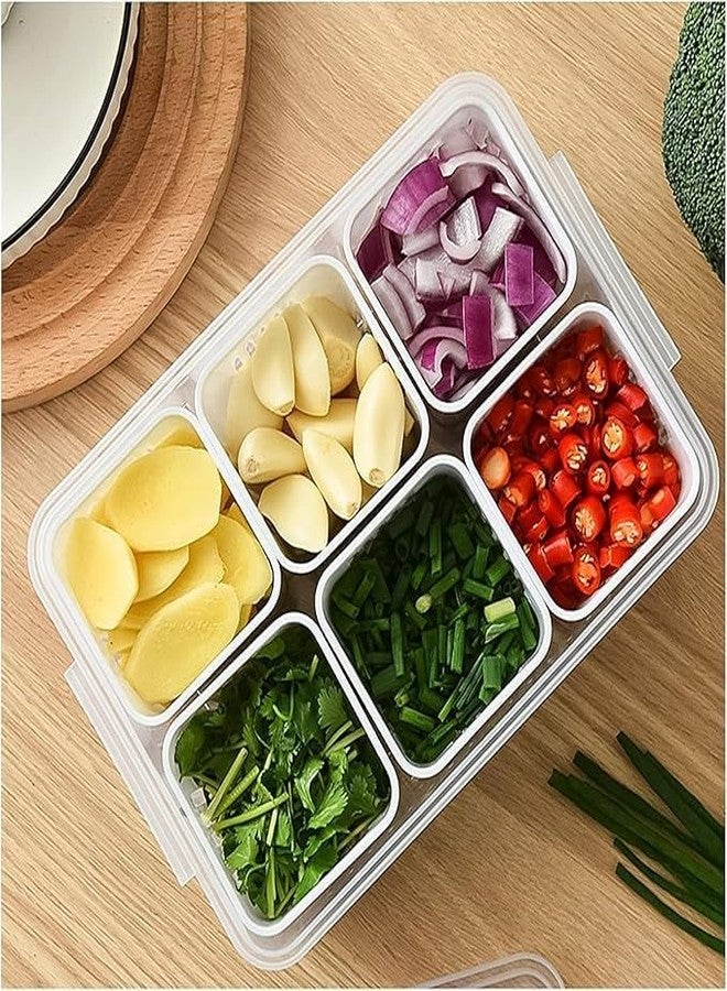 YEKDA Plastic Vegetable Storage Organizer Box Set for Fridge with Drain Cup Removable Fridge Storage Boxes for Chopped Vegetables Fruits freezer Safe Container with Lid 6 Compartment, Transparent - Image 1